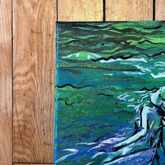 Original Acrylic Painting with Glitter- Underwater Woman swimming 8x10 - Picture 7 of 7